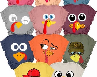 Funny Face Turkey Shirts Funny Thanksgiving Family Shirts Fall Group Shirts Cute Turkey, Cute Family Matching Turkey PNG, Thanksgiving PNG
