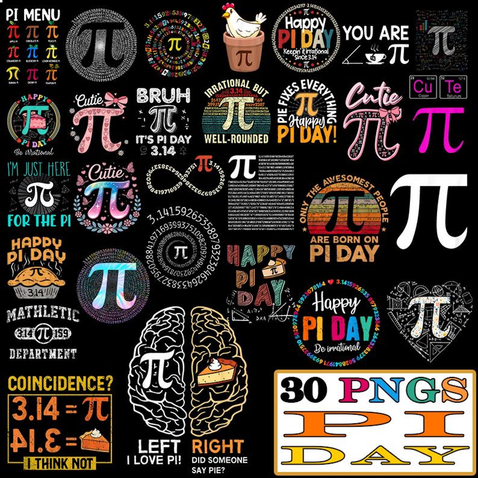 Pi Day PNG Bundle, 30 Pi Day Designs, Math PNG Files, 3.14 Shirt Design ...