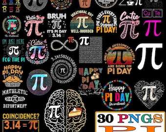 Pi Day PNG Bundle, 30 Pi Day Designs, Math PNG Files, 3.14 Shirt Design, Funny Pi Day Quotes, Sublimation PNG, Instant Download