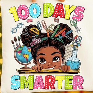 35 Afro Girl 100 Days of School PNG Bundle, 100 Days Smarter PNG, Black Girl School Clipart, Colorful Teacher PNG, Kids School Shirt Designs image 2