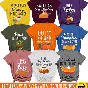Thanksgiving Family Shirt Png Bundle, Friendsgiving Sayings Group Shirt, Cute Turkey & Pumpkin Pie Quotes, Friendsgiving, Thanksgiving Png