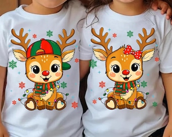 Kids Reindeer Christmas PNG, Cute Christmas Reindeer PNG for Kids, Matching Boy and Girl Holiday Deer Sublimation Design, Christmas Png