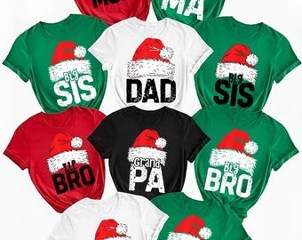 Matching Family Christmas Png Bundle, Santa Hat Family Names Design, Dad Mom Big Bro Big Sis Lil Sis Xmas Clipart, Holiday Family Shirt PNG