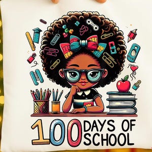 35 Afro Girl 100 Days of School PNG Bundle, 100 Days Smarter PNG, Black Girl School Clipart, Colorful Teacher PNG, Kids School Shirt Designs image 12