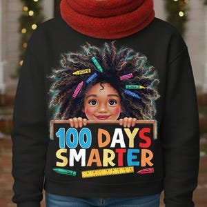 35 Afro Girl 100 Days of School PNG Bundle, 100 Days Smarter PNG, Black Girl School Clipart, Colorful Teacher PNG, Kids School Shirt Designs image 9
