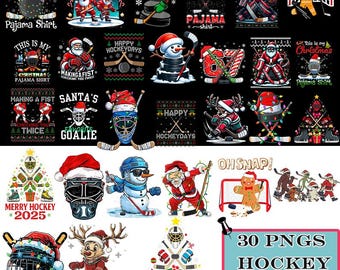 Hockey Christmas Bundle, Funny Hockey Santa Clipart, Snowman Hockey PNG, Xmas Goalie PNG, Ice Hockey Christmas PNG, Holiday Hockey Clipart