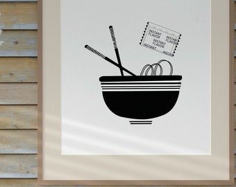 Noodle Bowl Chinese Wall Art Asian Downloadable Printable Oversized Wall Art Print Modern DIY Ramen Kitchen Decor