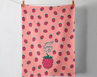 You're Berry Cute Tea Towel Valentines Day Gift for Her Berry Cute Tea Towel Gift For Spouse Raspberry Repeat Pattern Kitchen Towel