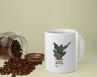Just Keep Growing Encouraging Mug Gift for Mom Croton Plant Mug Gift Plant Lover Gift for Women House Plant Mug Gift Plant Lover Mug