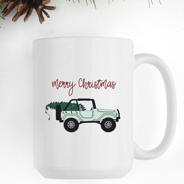 Merry Christmas Jeep Lover Hot Chocolate Mug Motivational Coffee Mug Jeep Gifts Inspirational Coffee Mug Winter Coffee Mug Spouse Gift