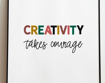 Creativity Takes Courage Inspirational Wall Art Print Encouraging Office Wall Art Gifts for Women Aesthetic Office Creativity Posters