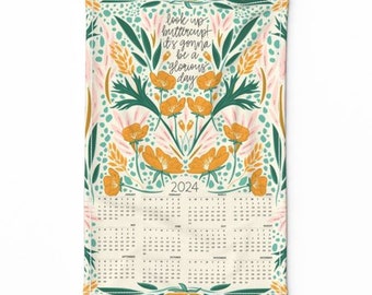 Look Up Buttercup 2024 Calendar Tea Towel and Wall Hanging Buttercups and Wildflowers Wall Calendar Botanicals Linen Cotton Canvas Tea Towel