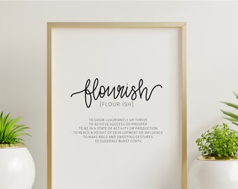 Flourish Definition Inspirational Wall Art Print Inspirational Flourish Office Wall Art Gifts for Women Aesthetic Office Flourish Home Decor