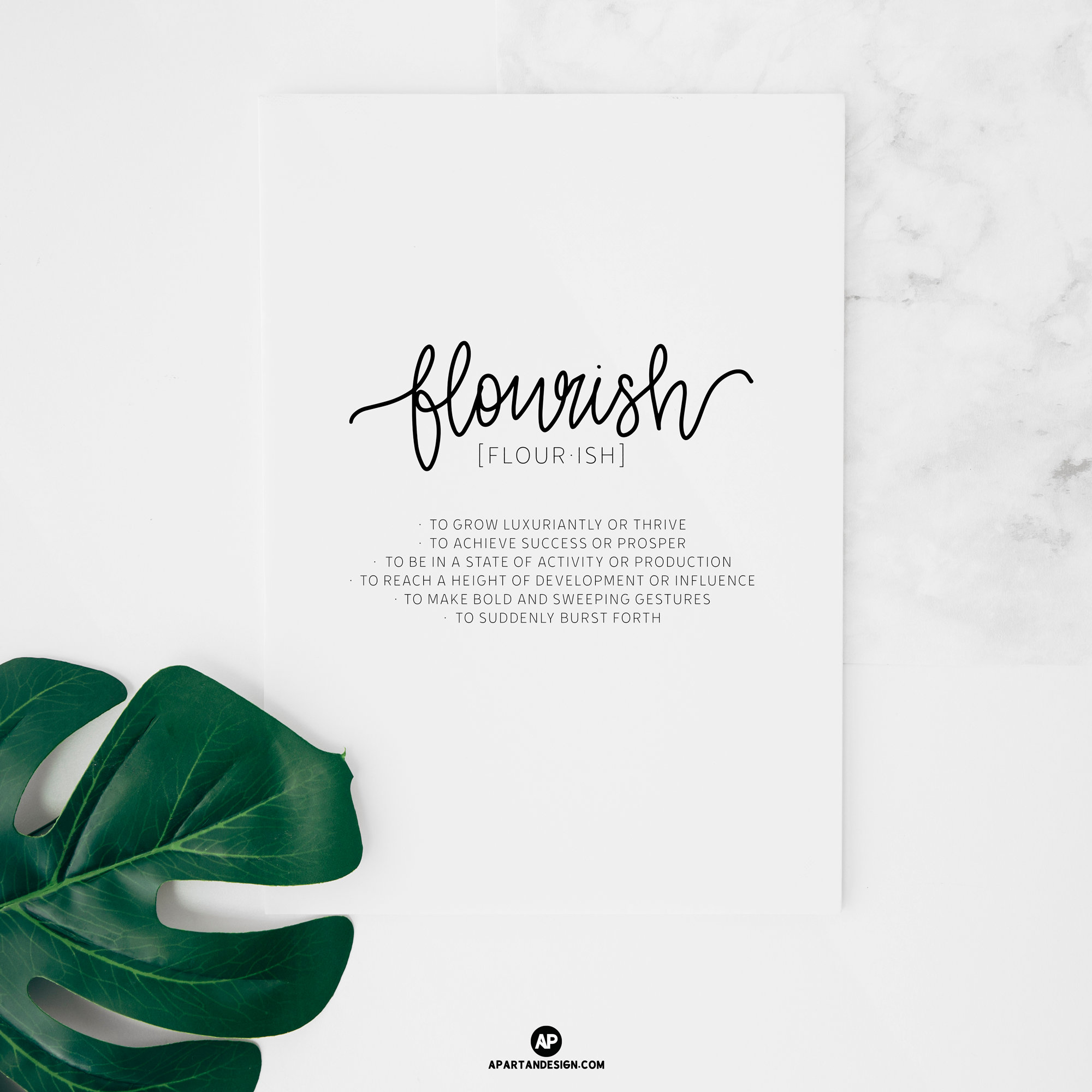 Flourish Definition Inspirational Wall Art Print Inspirational Etsy