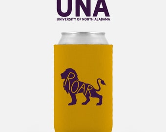 UNA Roar Lions Can Cooler University of North Alabama Can Coozie UNA Lions Roar College Student Gift Idea UNA Beer Can Holder Gift Idea