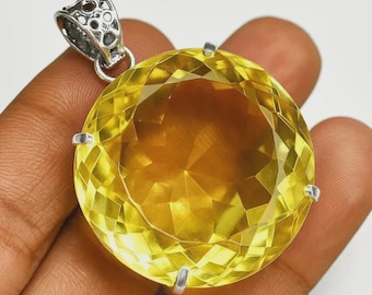 100 CT+ Natural Yellow Topaz 925 Solid Silver Round Pendant Gemstone