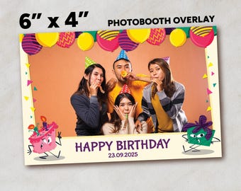 Funky Birthday Photo Booth Frame Template: 6"x4" PSD PNG AI Jpeg (Digital Download)