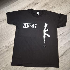 Rifle Graphic T-Shirt, Black Cotton, AK-47 Print (Unisex S-XL)