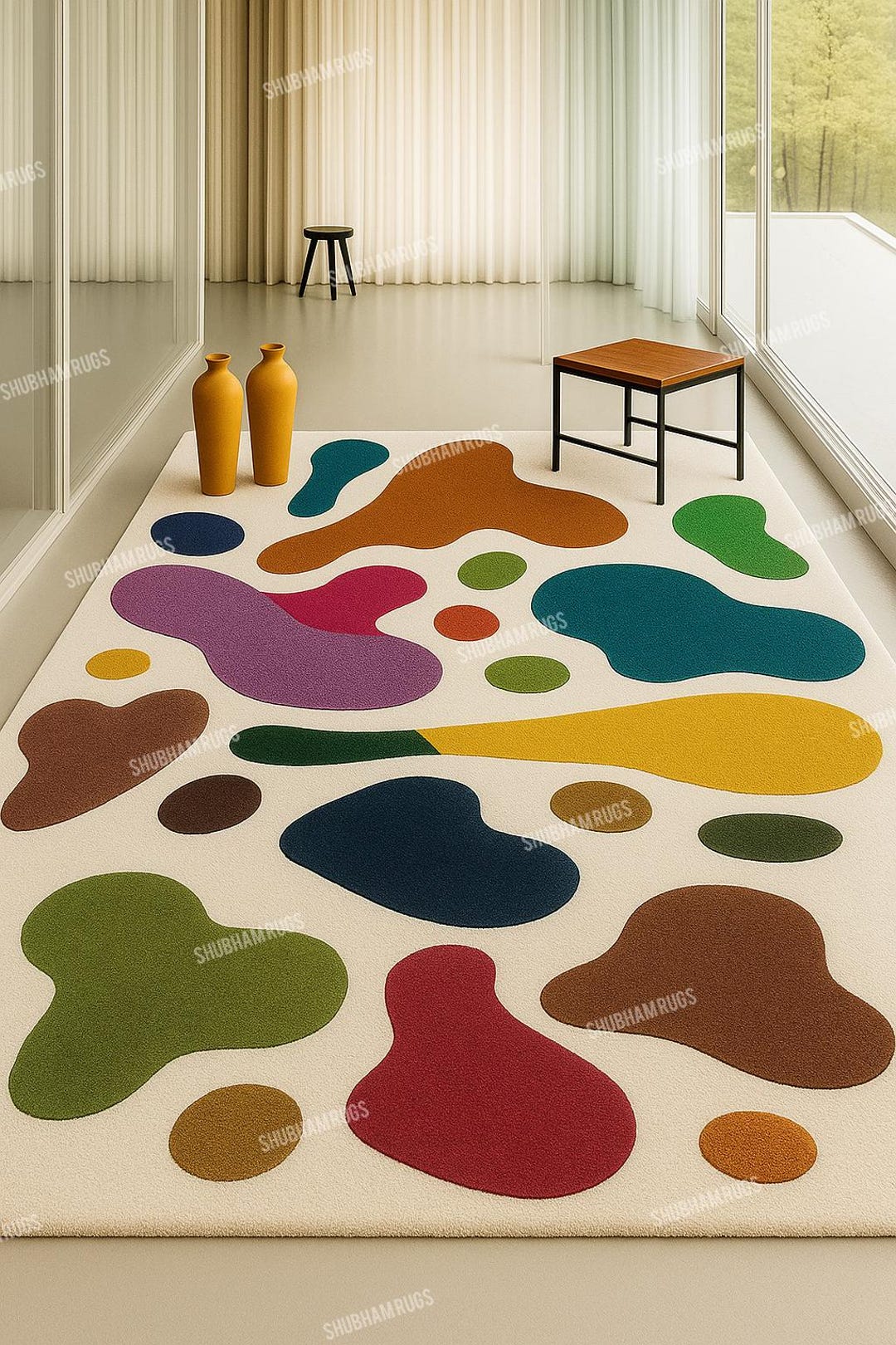Modern Abstract Colorful Tufted Rug | Handmade Multicolor Blob Carpet ...