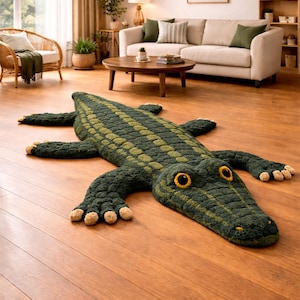 Hand-Tufted Wool Crocodile Rug | Green Animal Play Rug, Nursery Decor