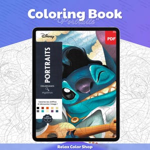 Ritratti da colorare misteriosi, Stitch, Ohana, digitale, oltre 100 pagine numerate, libro da colorare misteriosi, libro da colorare Disney, libro da colorare in PDF