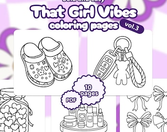 Soft Girl Malseiten PDF, Gemütliches Lebensstil Malbuch, 10 Einfach Girly Selbstpflege Blätter, niedliche Routine Kunst, PDF Printable