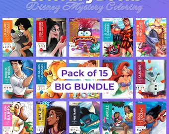 15er Pack Disney Malbücher, mystische Färbung, digitale Malseiten, 15 PDF-Bücher, Seiten nach Zahlen, entspannende und beruhigende Färbung
