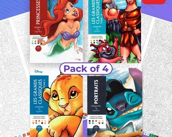 4er Pack Disney Malbücher, Mystery Malbücher, digitale Malseiten, 4 PDF-Bücher, 400 Seiten nach Zahlen, entspannendes Malbuch für IPad