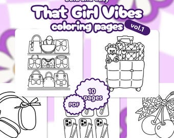 Diese Mädchen Vibes Malseiten PDF | Bold & Easy Girly Malbuch | Ästhetische Self-Care Malvorlagen | Niedliche Routine Färbung