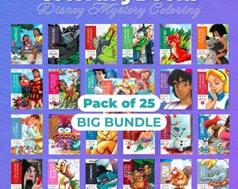 25 Disney Malbücher, Ausmalbilder, Malbücher, Ausmalbilder, 25 PDF-Bücher, Seiten nach Zahlen, entspannendes und beruhigendes Malbuch