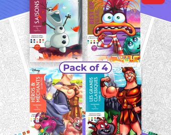 4er-Pack Disney Malbücher, Best of Pixar, Mystery Malbücher, digitale Malseiten, 4 PDF-Bücher, 400 Seiten nach Zahlen