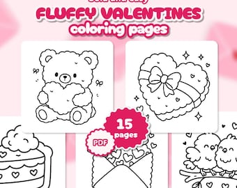 Flauschige Valentinstag Ausmalbilder - Süße Kawaii Herzen, gemütliche & bauschige Designs, einfaches Malbuch, 15 bedruckbare Seiten