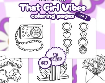 ästhetik Mädchen Malseiten, PDF, Soft & Cozy Lifestyle Malbuch, 10 einfache Girly Self-Care Blätter, niedliche Routine Kunst, sofort Download