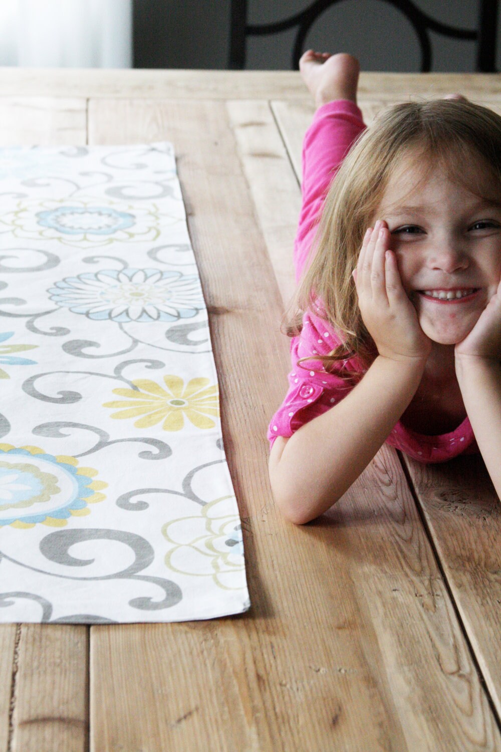 Fabric Table Runner Light Blue and Yellow Pom Poms Etsy