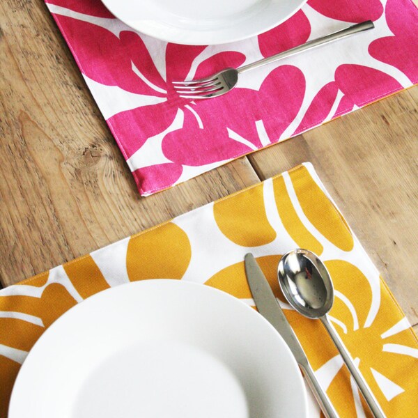 Reversible Placemats - Summer Entertaining with Floral Pink and Yellow Orange