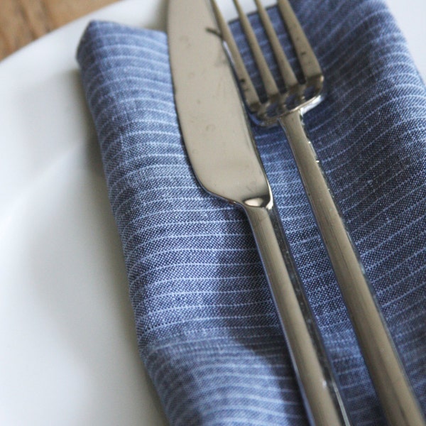 Linen Dinner Napkins - Denim Pin Stripes - Set of 4