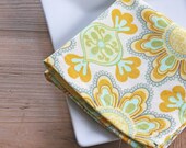 Cocktail Napkin - Orange and Aqua Meadowsweet REDUCE REUSE RECYCLE - Set of 4 Napkins