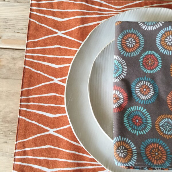 Cloth Placemats - Rust Long Lines Design  - Set of 4