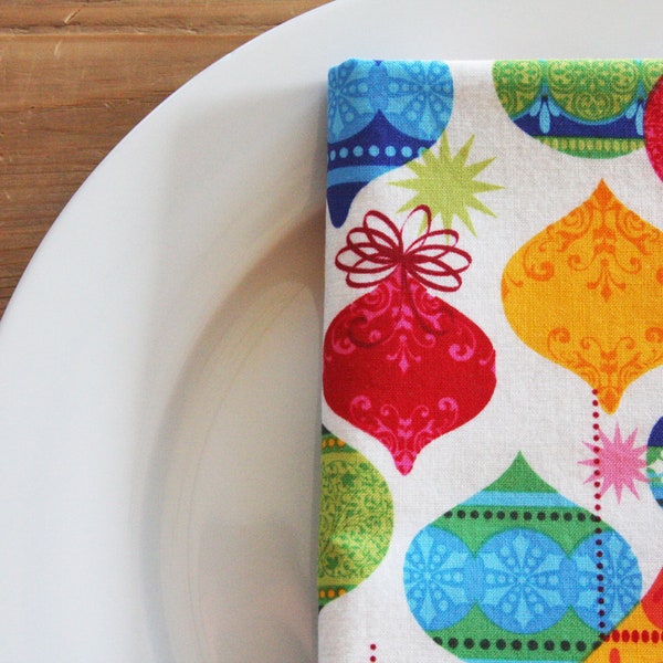 Christmas Napkins - Colorful Ornaments - Set of 4 Reversible