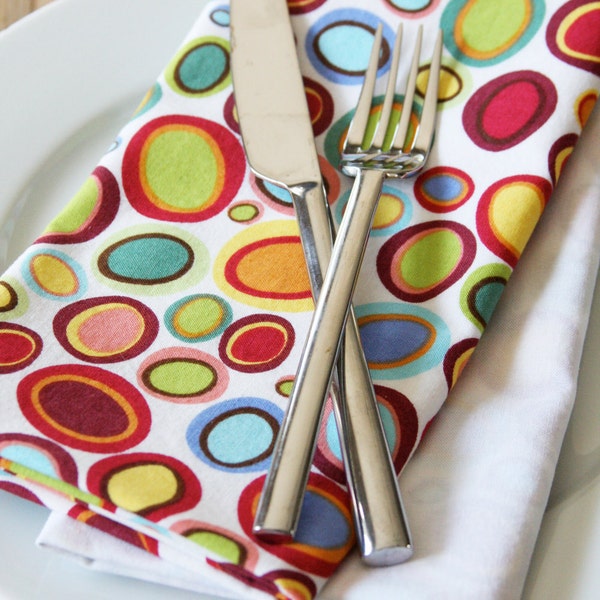 Napkins - Multi Colored Mod Circles - Set of 4 Reversible Cloth - LAST 2 SETS in this style available