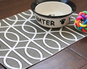 Pet-Mat (Placemat for your Dog or Cat's Bowl) Grey Squiggles: Small Size
