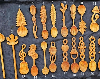 22 geassorteerde houten designlepels, handgesneden biologische, handgemaakte unieke cadeaus kookgerei, liefdeshart houten lepels