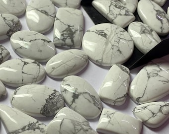 Handmade Howlite Cabochon Gemstone Lot, Flat Back, Jewelry Making