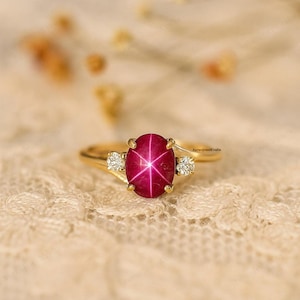 Natural Star Ruby Ring, Sterling Silver Bezel Set, Art Deco Engagement Wedding Proposal