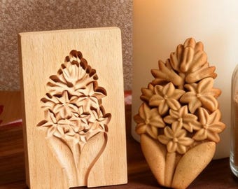 Blossoms Wooden Cutter: Holiday Baking Stamp, Blooming Flowers Cookie Mold