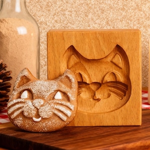 Cat Head Wooden Stamp: Baking Gifts for Holiday, Gingerbread Cutter