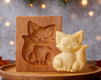 Molde para galletas con forma de zorro: Sello para hornear galletas para niños, prensa de galletas de madera