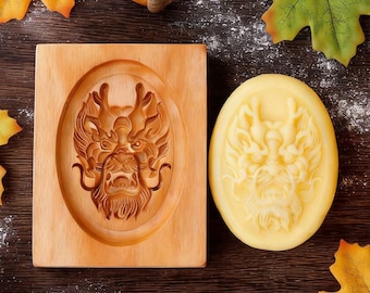 Cortador de galletas de madera: Cortador de galletas navideñas, sello para pan de jengibre con forma de dragón