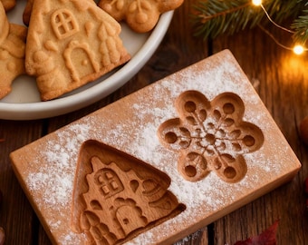 Wooden Cookie Stamps: House/ Snowflakes Cookie Cutter