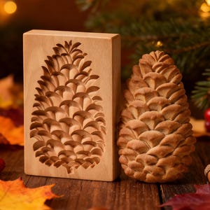 Wooden Pinecone Stamp: Christmas Cookie Mold, Embossed Cookie Cutter